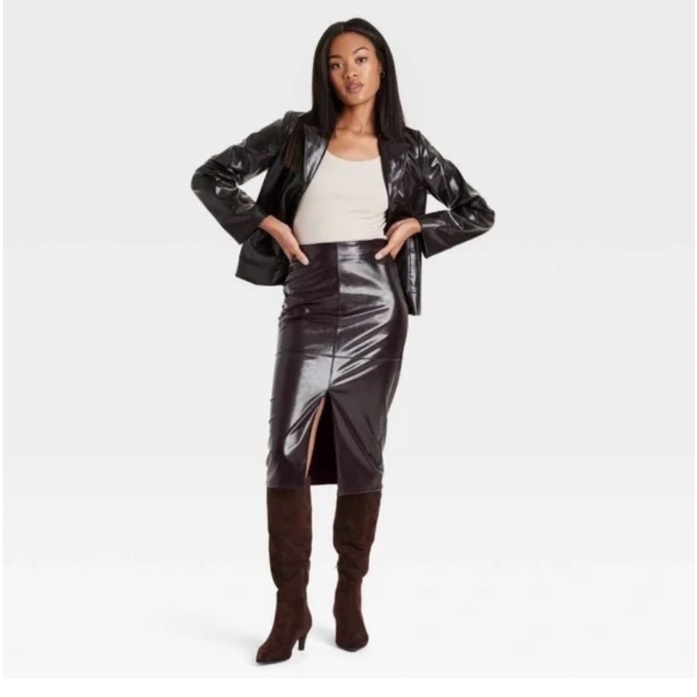 NWT A New Day Faux-Leather Midi Skirt Metallic - Picture 3 of 16